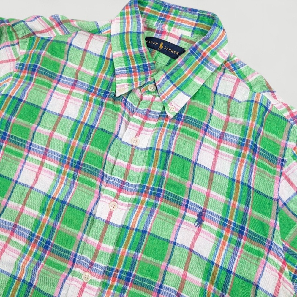 Polo Ralph Lauren Linen Button Up Shirt Mens Large Multicolor Plaid Casual - Picture 7 of 8